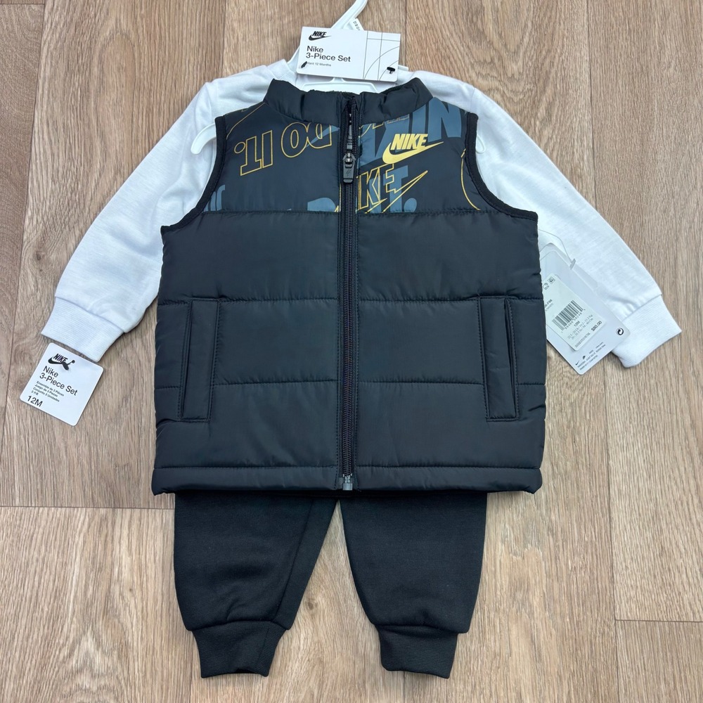 Nike 3-Piece Set Baby Boys 12M Puffer Vest Long Sleeve Shirt Joggers 66N506-F66